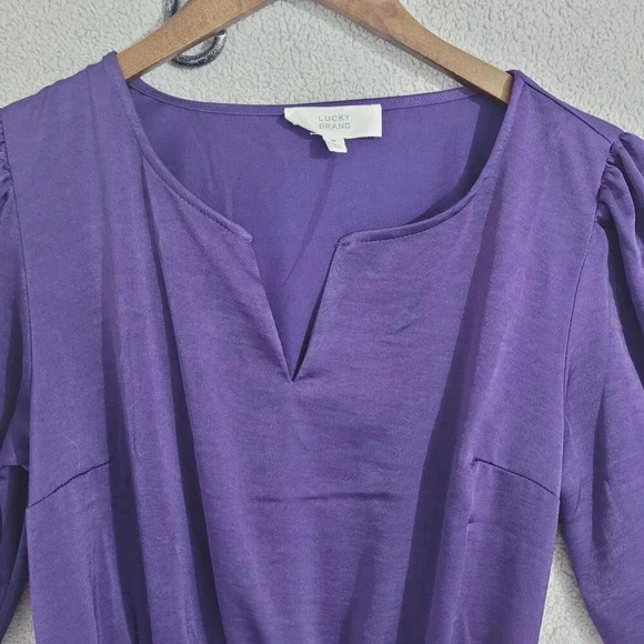 Lucky Brand Womens Midi Dress With Puff Sleeves & Belt 100% Polyester M  4CT - Picture 5 of 7